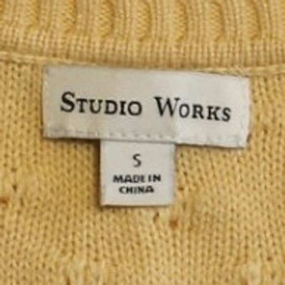Studio Works $48 Small Golden Yellow‎ Pointelle Knit V-Neck Pullover Sweater - Picture 2 of 11